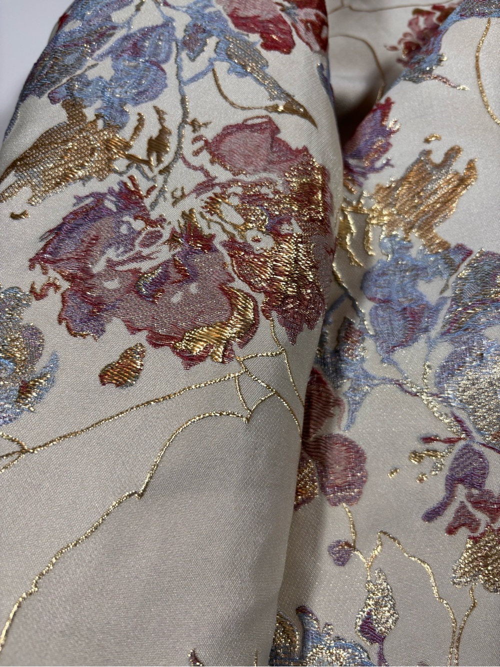 Grace Chuang New York Floral Jacquard Duster Coat Ivory Metallic Open Front - Picture 3 of 8